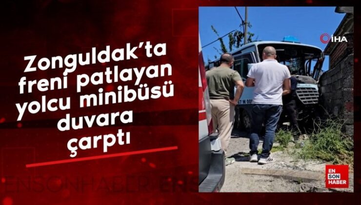 Zonguldak’ta freni patlayan yolcu minibüsü duvara çarptı