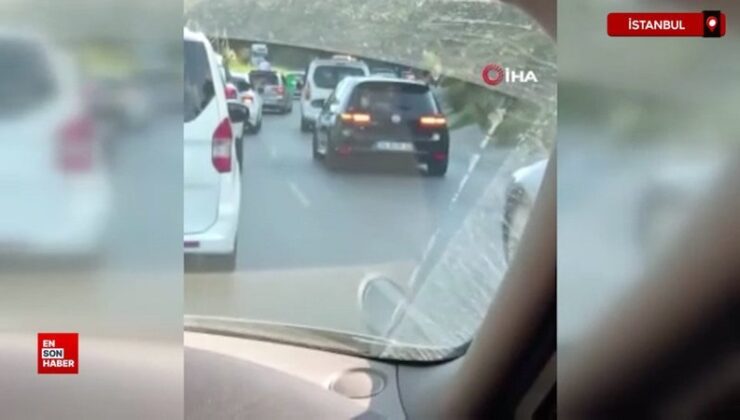 Arnavutköy’de düğün konvoyu trafiği kilitledi