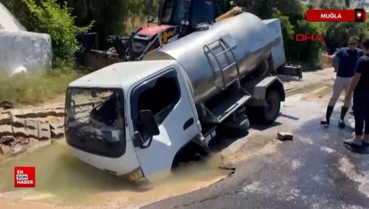 Bodrum’da su tankeri yola gömüldü