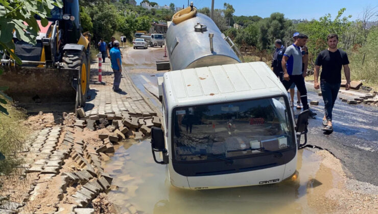 Bodrum’da su tankeri yola gömüldü