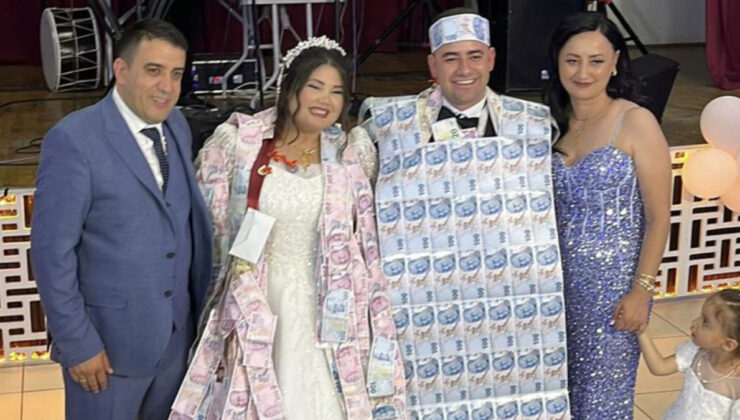 Burdur’da düğünde damada paradan yelek giydirdiler