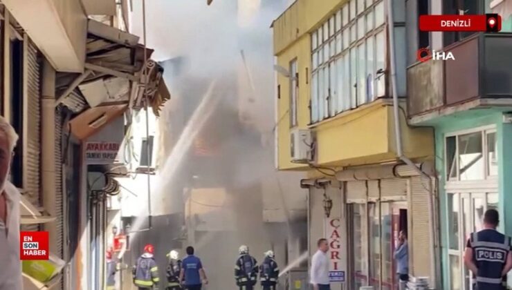 Denizli’de tarihi çarşıdaki yangında etraf işyerleri tahliye edildi