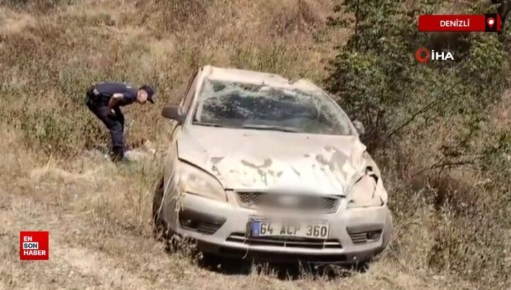 Denizli’de uyuklayan şoför eşinin ikazıyla panikleyip şarampole uçtu