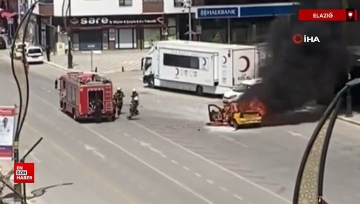 Elazığ’da ticari taksi alev topuna döndü