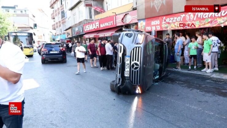 İstanbul Sarıyer’de motosiklete çarpıp kaçan cip devrildi