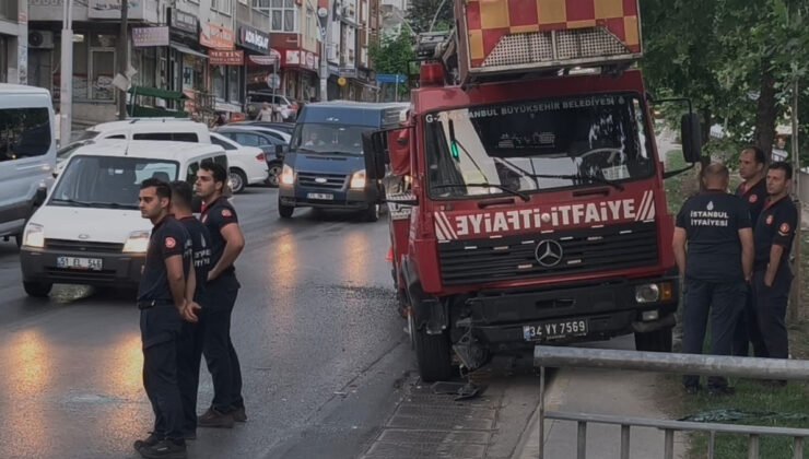 İstanbul Sultangazi’de itfaiye aracı yayalara çarpmamak için refüje çıktı