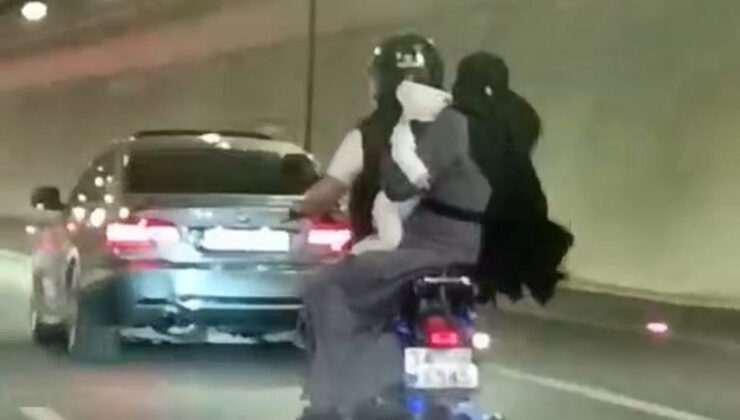 İstanbul’da bebekli ailenin tehlikeli motosiklet seyahati
