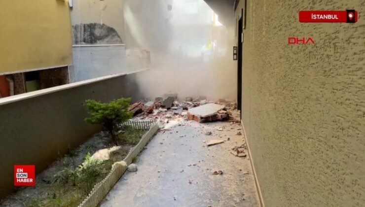 İstanbul’da yıkım yapılan binanın 3’üncü katından beton blok röportaj sırasında düştü