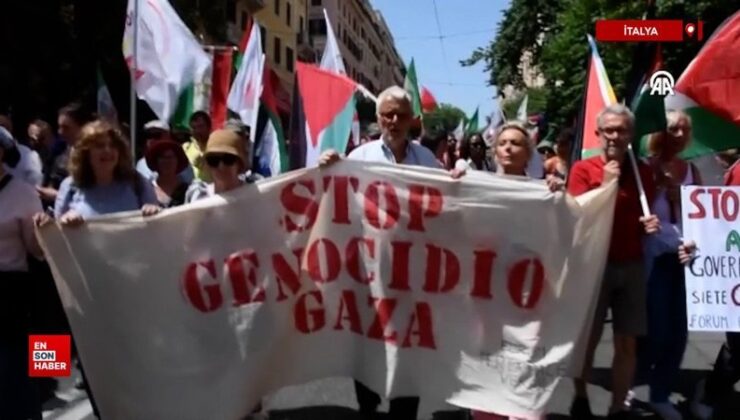 İtalya’da muhalefet partileri “Gazze’de katliamı durdurun” davetiyle yürüdü