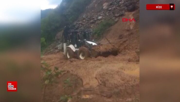Rize’de heyelan; kapanan köy yolu ulaşıma açıldı