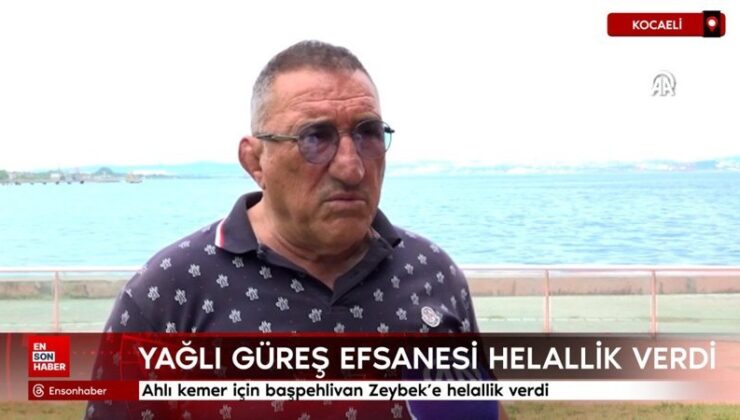 Ahmet Taşçı, ahlı kemer için başpehlivan Zeybek’e helallik verdi