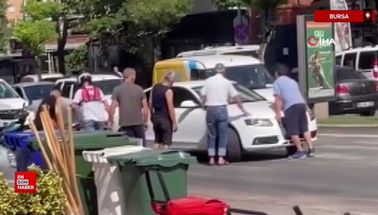 Bursa’da yol verme tartışması hengameye dönüştü: Önünü kesti, cama yumruk attı