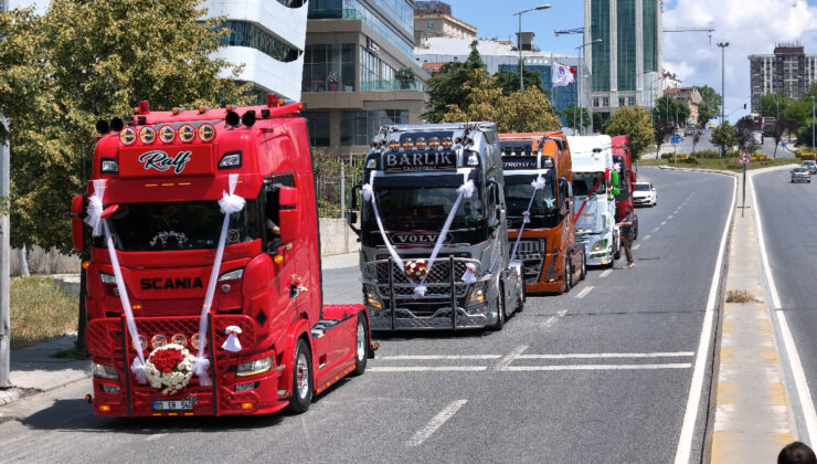 İstanbul’da son model tırlarla düğün konvoyu