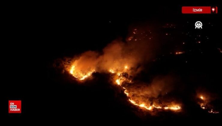 İzmir Aliağa’da ormanlık alanda başlayan yangına müdahale sürüyor