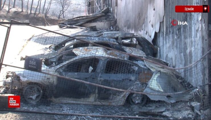 İzmir Galericiler Sitesi’ne sıçrayan yangında araçlar kül oldu