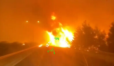 İzmir’de bir şoför otoyola sıçrayan alevlerin ortasından geçti