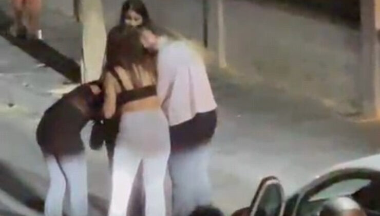 Manisa’da iki genç kızın saç saça arbedesi kamerada