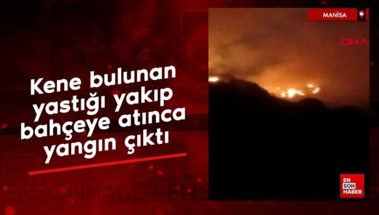 Manisa’da kene bulunan yastığı yakıp bahçeye atınca yangın çıktı