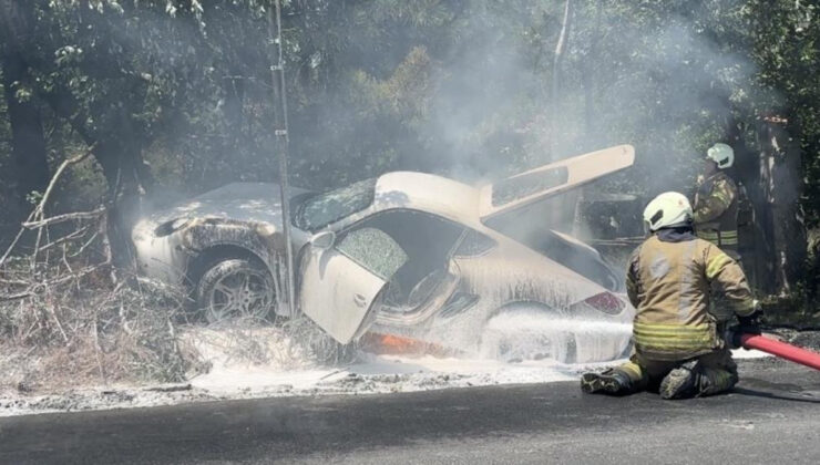 Sarıyer’de lüks araç alev alev yandı