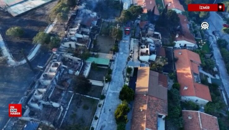 Seferihisar ilçesindeki orman yangınında ziyan gören alanlar görüntülendi