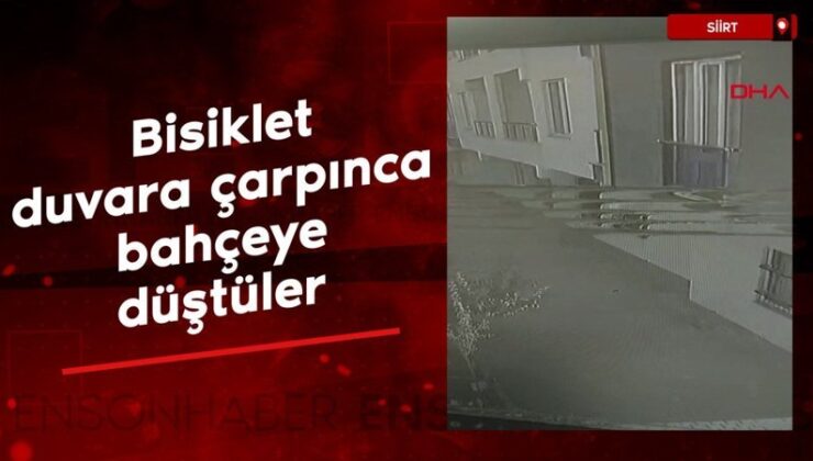Siirt’te bisiklet, duvara çarpınca bahçeye düştüler