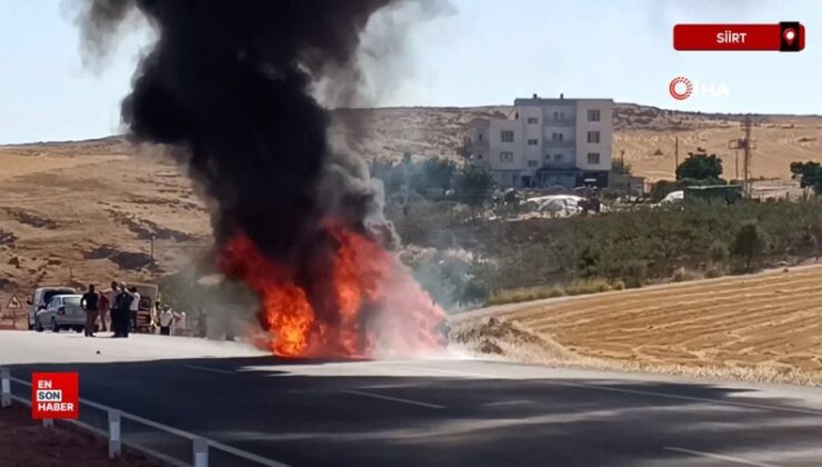 Siirt’te seyir halindeki araç alev aldı