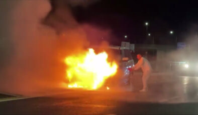 Trabzon’da seyir halindeki cip alev aldı