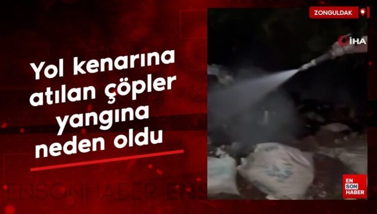 Zonguldak’ta yol kenarına atılan çöpler yangına neden oldu