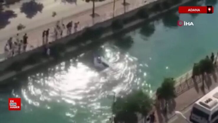 Adana’da kanala düşen araçtaki şoför son anda kurtarıldı