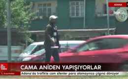 Adana’da trafikte cam silenler para alamayınca çılgına dönüyor