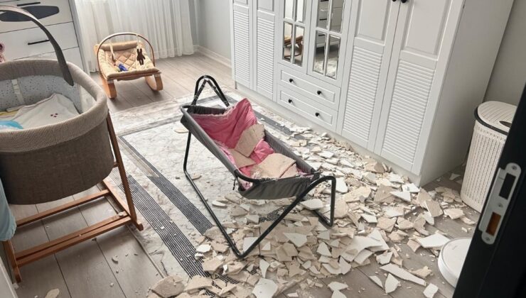 Ankara’da bir konutun tavanının sıvası çöktü: Bebek saniyelerle kurtuldu