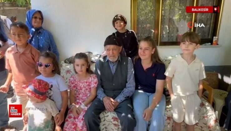 Balıkesir’de 100 yaşına basan Recep Ercan’a Üzümlü Mahallesi’nde manalı kutlama