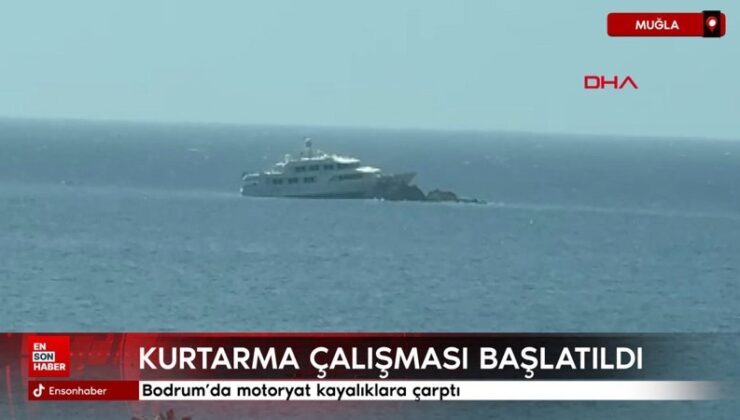 Bodrum’da motoryat kayalıklara çarptı