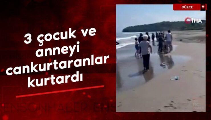 Düzce’de boğulma tehlikesi geçiren 3 çocuk ve anneyi cankurtaranlar kurtardı