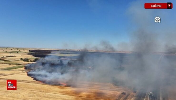 Edirne’de geniş alanda tesirli olan anız yangınına müdahale ediliyor