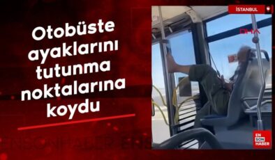İstanbul’da otobüste ayaklarını tutunma noktalarına koydu