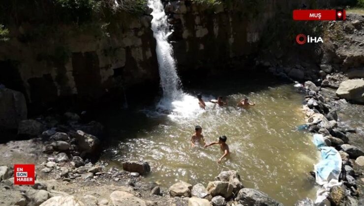 Muş’ta çocuklar Çar Çayı’nda serinliyor