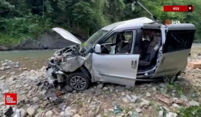 Rize’de denetimden çıkan hafif ticari araç dereye uçtu