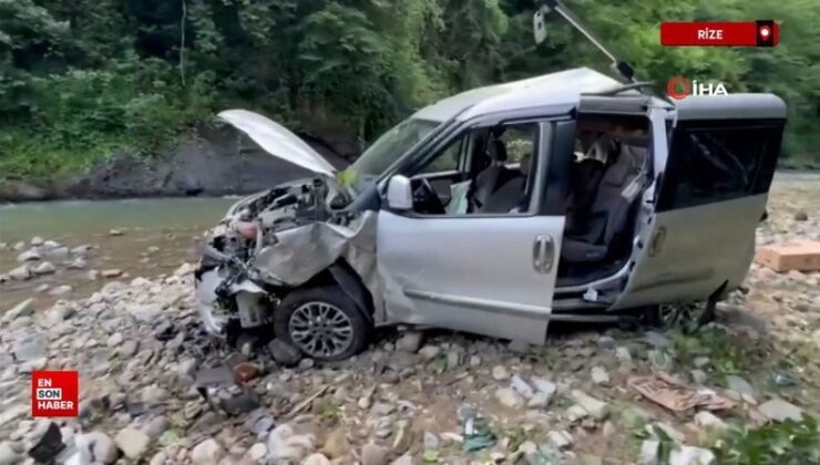 Rize’de denetimden çıkan hafif ticari araç dereye uçtu