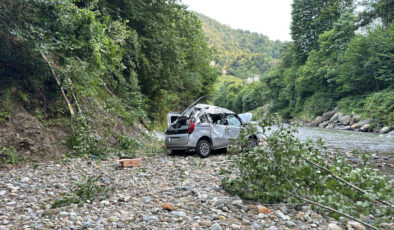 Rize’de denetimden çıkan hafif ticari araç dereye uçtu