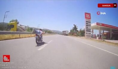 Samsun’da motosikletin üzerine yatan şoför ceza yedi