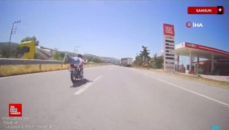 Samsun’da motosikletin üzerine yatan şoför ceza yedi