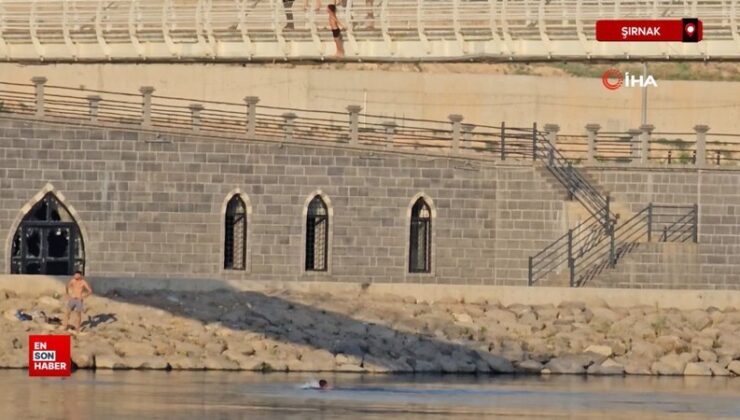 Şırnak’ta çocuklar tehlikeye aldırış etmedi metrelerce yükseklikten suya atladı