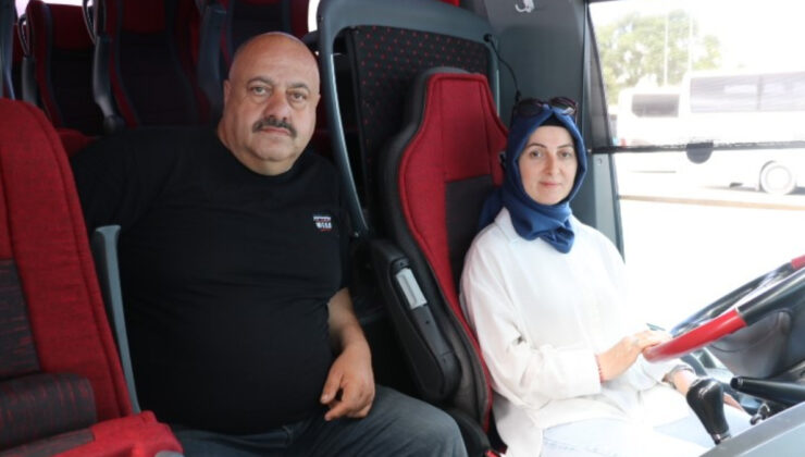 Sivas’ta kocası ile tıpkı otobüste sürücülük yapıyor