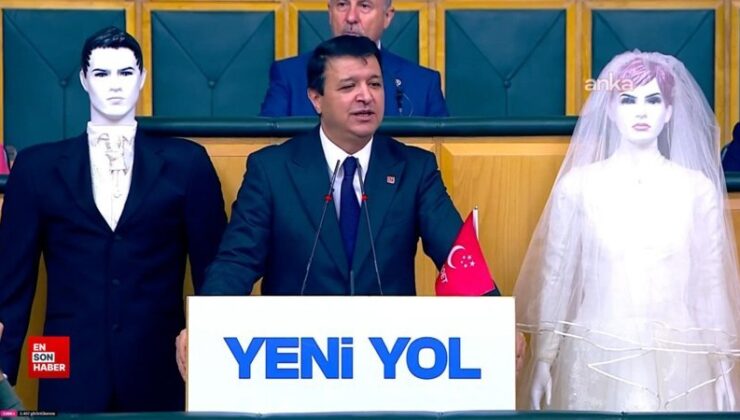 TBMM’de farklı hareket: Mahmut Arıkan kürsüye gelin ve damat modeliyle çıktı