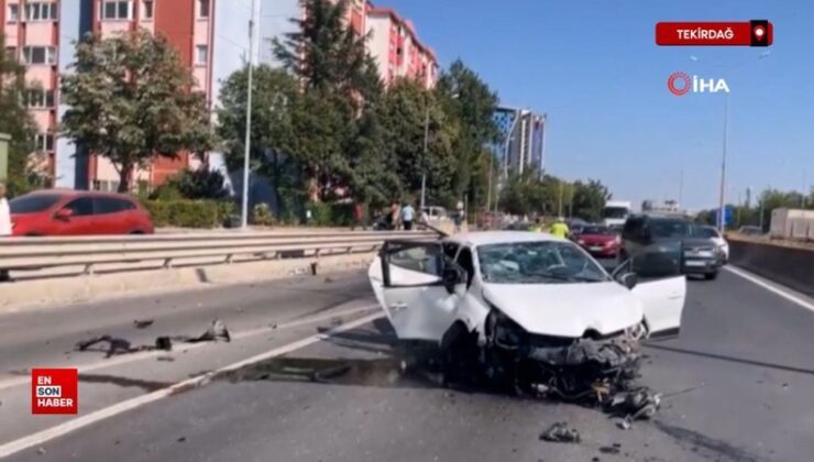 Tekirdağ’da bariyerlere saplanan arabanın takla attığı feci kaza