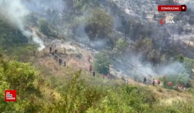Zonguldak’ta sanayi içindeki ormanlık alanda çıkan yangın yürekleri ağza getirdi