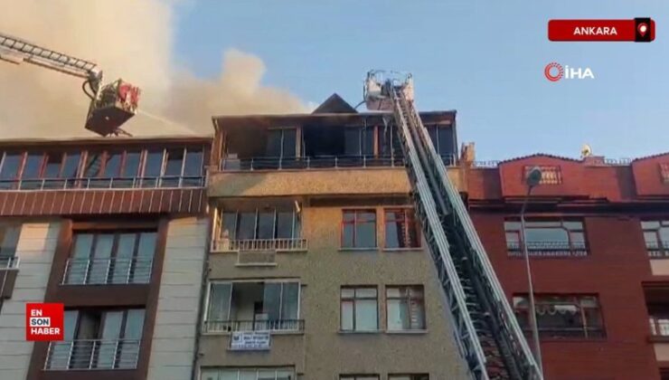 Ankara’da bir binanın en üst katından korkutan yangın