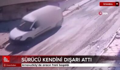 Arnavutköy’de aracın freni boşaldı: Şoför kendini dışarı attı