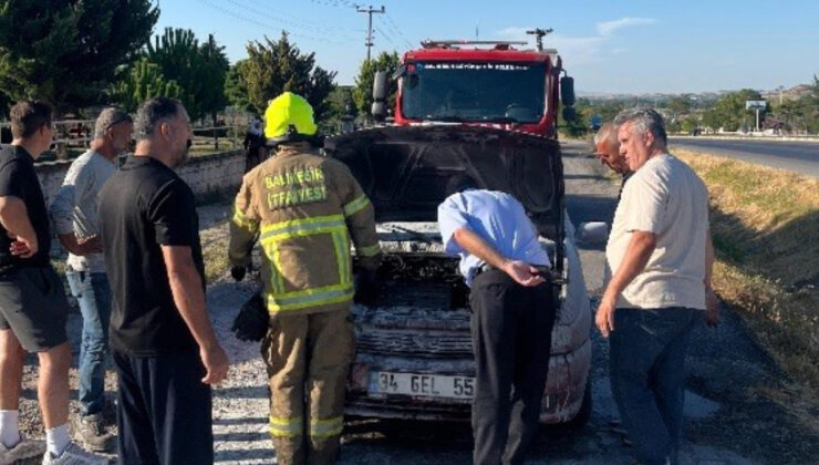 Balıkesir’de araç yangınına büyümeden müdahale edildi